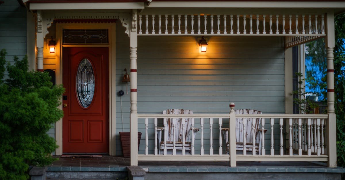 Inviting porch with seating and warm evening lights